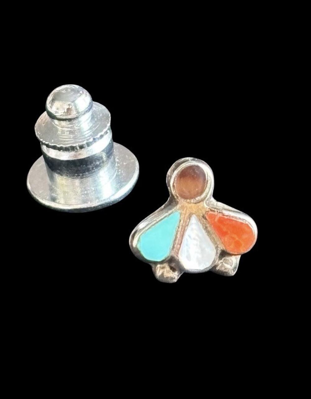 Vtg Sterling Silver Zuni Inlay Tie Tack Pin Turquoise MOP Coral Jet Onyx 925